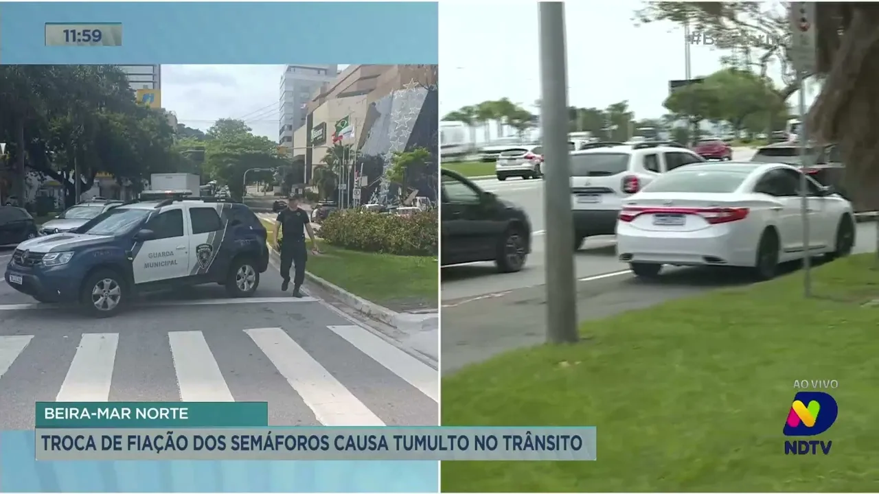 Beira-Mar Norte: troca de fiação dos semáforos causa tumulto no trânsito