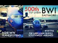 Planespotting Southwest Airlines B737-700 N381WN 500th 737 BWI BALTIMORE Mar-2018