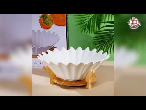 Download MP3 Best Quality Creative ceramic white fruit and salad bowl with wooden stand Factory