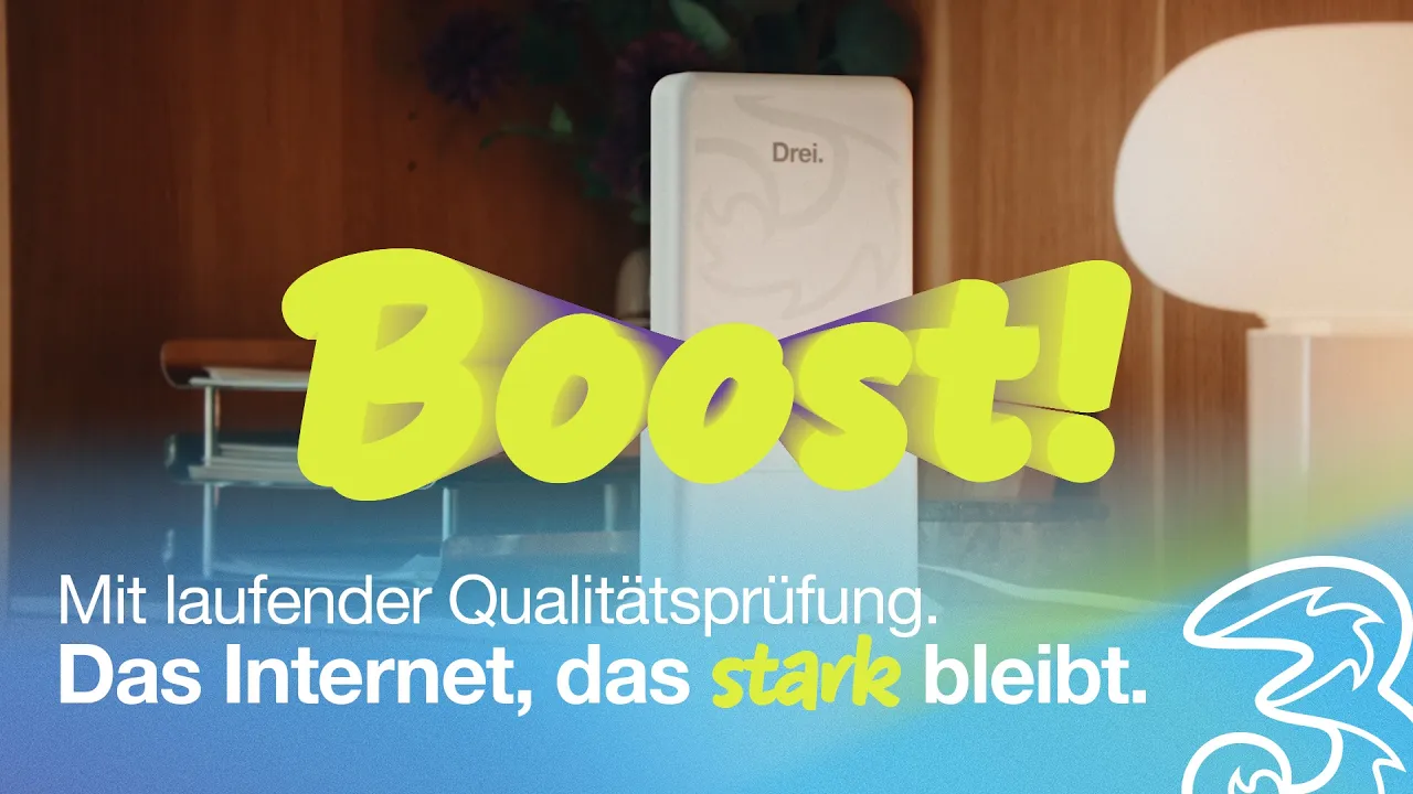 Drei Österreich — Drei! Boost! Internet, stark genug für alle zuhause. (YouTube video ad)