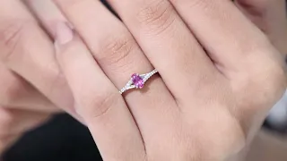 CT Split Shank Created Ruby Simple Solitaire Ring with Moissanite