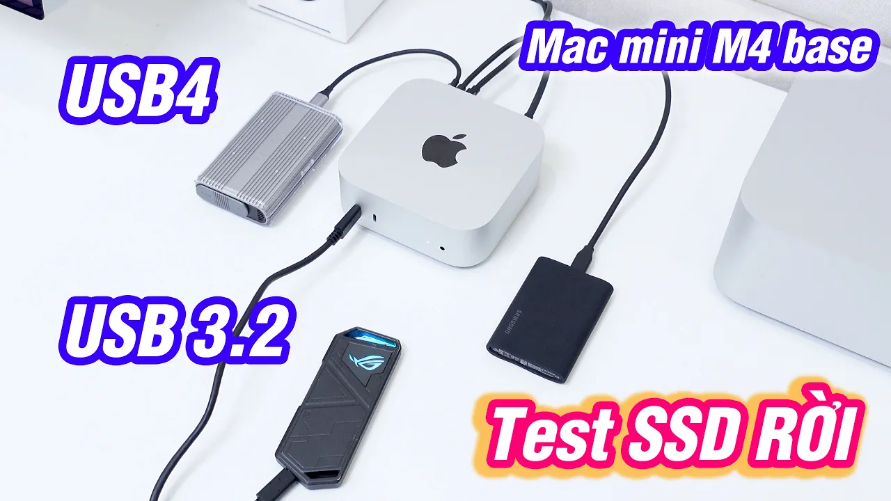 Outline Video Test ổ SSD rời với Mac mini M4 (base): đủ dùng, có cái còn nhanh hơn =))