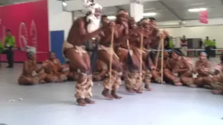 Botswana Tribe (Bushmen) Dancers In the Athletes Village Welcome Centre. Tsutsube Dance