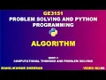 Algorithm GE3151 Problem solving and Python Programming unit 1 manojkumar C