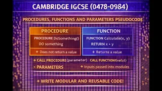 CAMBRIDGE IGCSE Procedures functions and parameters pseudocode