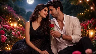 moonlight love romantic night garden scene black saree beauty u0026 red rose moment 