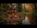 Download Lagu Autumn Cabin in the Woods | Lakeside Campfire Crackles, Birds Singing \u0026 Relaxing Nature Sounds