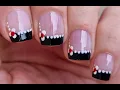 Black French Nails With White Flower Nail Art Pretty Floral Nail Tips Summer Manicure