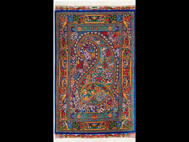 Aruvaru Workshop Large Paisley (Paradise and Little Birds) Multi-color x Blue 80x120cm (ID10005)