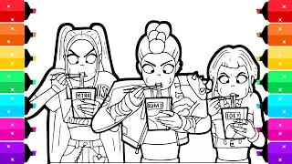 KPop Demon Hunters Coloring Pages Rumi Mira Zoey Eating Noodles