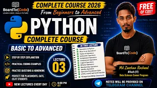 Python Complete Course 2026 Lecture 3 Operators in Python Hindi FREE BoardToCode