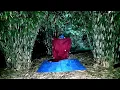 Building a warm shelter, camping under bushes in the pouring rain, fishing for shrimp, fish.