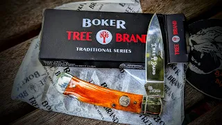 Boker Tree Brand Lockback D2 Yellow Bone