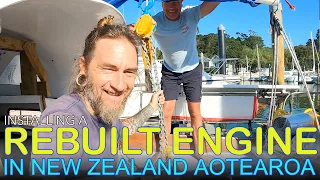 Reinstalling the engine on an Alberg 30 in the Slip in New Zealand
