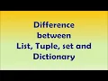 Comparison between list Tuple Set and Dictionary