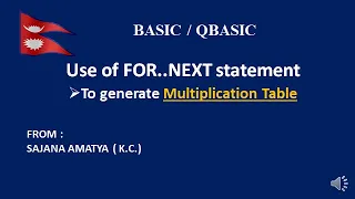 MULTIPLICATION TABLE BY USING FOR NEXT STATEMENT