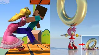 Kirby, Sonic & Amy Rose on Mushrooms and Rings+ Nintendo But Softbody