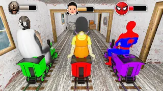 Granny, Squid Doll, Spiderman rides a train in Granny House | Funny Horror Animation