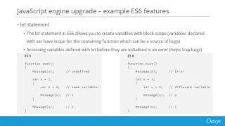 Automation and process integration - JavaScript engine upgrade