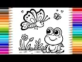 Relax Color Cute Frog Butterfly Satisfying Nature Coloring Page