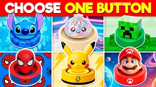 Choose One Button: Stitch, Squishy Dumpling, Creeper, Spider-Man, Pikachu, or Super Mario