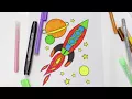 How to draw and color a Rocket Ship - for kids Rocket colouring Pages for Kids