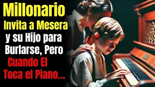 Millonario Invita a Mesera y su Hijo para Burlarse, Pero Cuando Ella Toca el Piano…