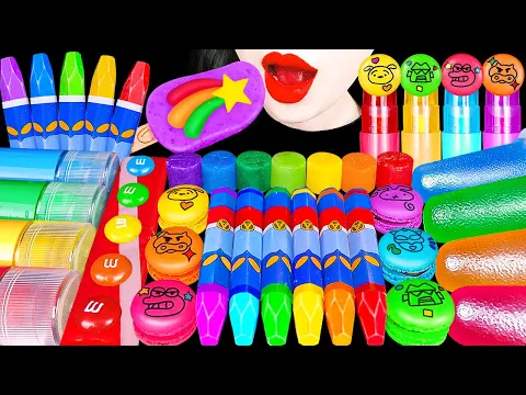 ASMR RAINBOW CRAYONS ICE CREAM EDIBLE GLUE 무지개 디저트 *먹는 크레용 아이스크림 먹는 딱풀 코하쿠토 EATING SOUNDS MUKBANG 먹방