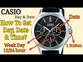 Lagu Hoe stel je een eenvoudig Casio dag- en datumhorloge met 1 knop (kroon) in | Casio WR analoog