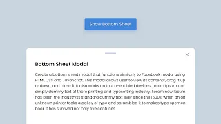 Create A Draggable Bottom Sheet Modal in HTML CSS JavaScript Bottom Sheet Modal in JavaScript