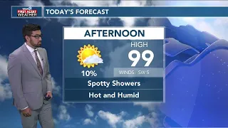 Temperatures will peak in the upper 90s and possibly triple digits today