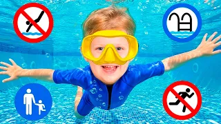Los niños aprenden las reglas de seguridad en la piscina