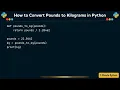 How to Convert Pounds to Kilograms in Python