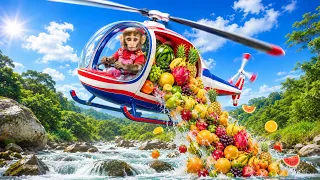Bim Bim flies a helicopter to harvest fruit and take care of friends | Funny Animal Story