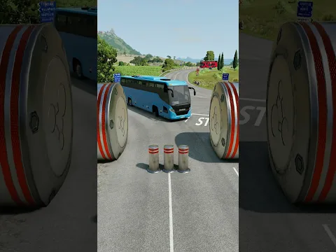 Long Colourful City Buses vs Hydraulic Crush - BeamNG.drive