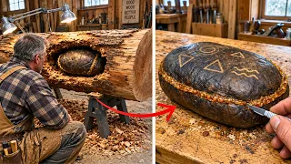 Wood Sculptor Finds a Leather Pouch Hidden Inside a Log, Opens It and Starts Crying