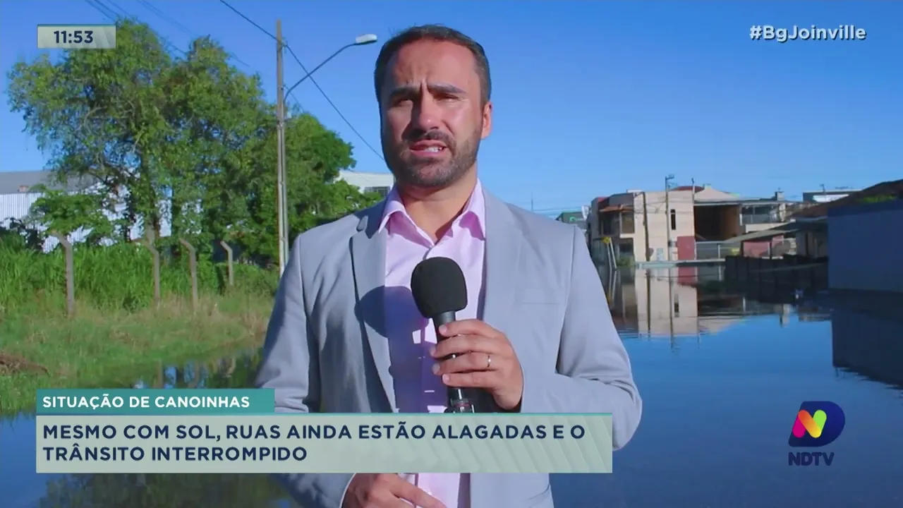 Situação de Canoinhas: mesmo com sol, ruas ainda estão alagadas e o trânsito interrompido