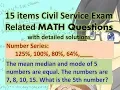 15 items Civil Service Exam Related MATH Questions with detailed solutions