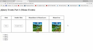 jQuery Tutorial Mouse Events Click dblClick mouseEnter mouseLeave mouseOver and Hover