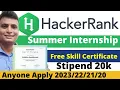 HackerRank Skill Certificate Summer Internship HackerRank Python C Java JS Free Certificate