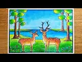 Deer drawing scenery How to draw deer in forest Deer drawing step by step forest scenery