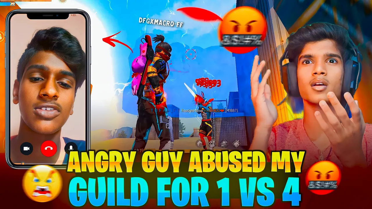 🤬ANGRY🔥 GUY ABUSED MY GUILD FOR 1 VS 4😨 VIDEO CALL😡📲 ? FREE FIRE IN TELUGU #dfg #freefire