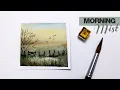 Step by step abstract field watercolor painting tutorial How to paint a misty morning pasture EASY