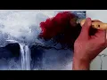 Lagu Red Tree by Waterfall | Limited Color Pallet | Landscape Painting | Easy for Beginners