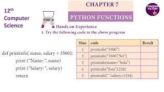 12th Computer Science Chapter 7 hands on experience answers Python functions - Conquer Victory