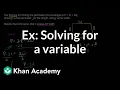 Example Solving for a variable Linear equations Algebra I Khan Academy