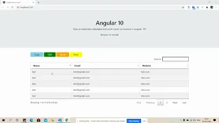 Angular 10 datatables with csv excel and print buttons