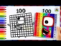 NUMBERBLOCK 100 Drawing Coloring Tutorial For Kids Easy Drawings Ideas Art Start