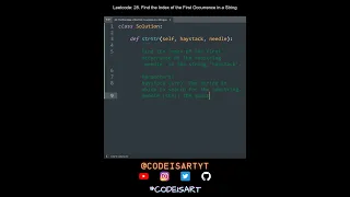 Leetcode 28 Find the Index of the First Occurrence in a String in Python Python Leetcode Tutorial