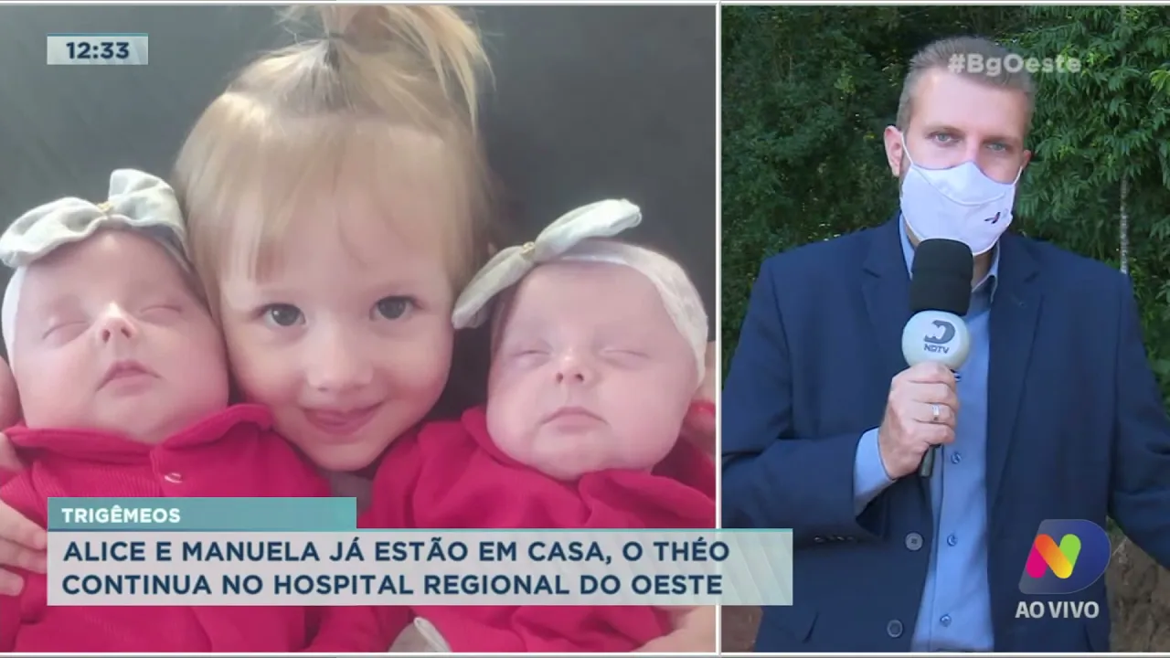 Trigêmeos: Alice e Manuela já estão em casa, Théo continua no Hospital Regional do Oeste